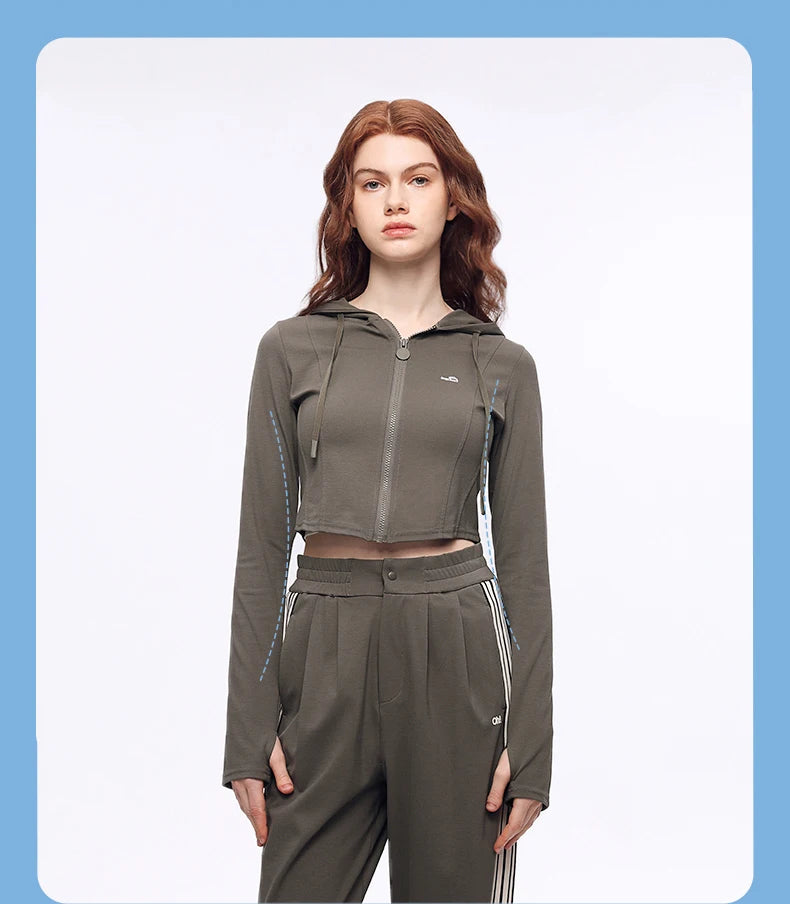 OhSunny Short Workout Jacket for Women Summer UV Stretch Slim Clothing Sports Long-sleeved Hoodie