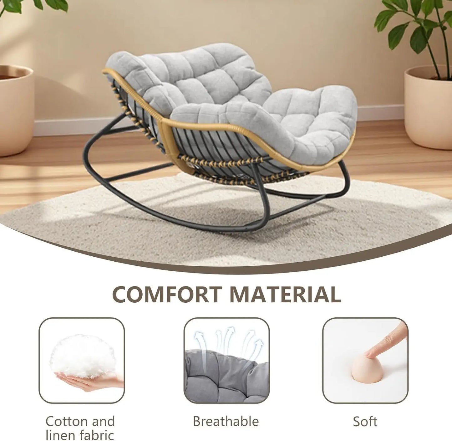 Egg Rocking Chair, Rattan Wicker Lounge Chair,Indoor/Outdoor Use in Bedroom/Living Room/Garden