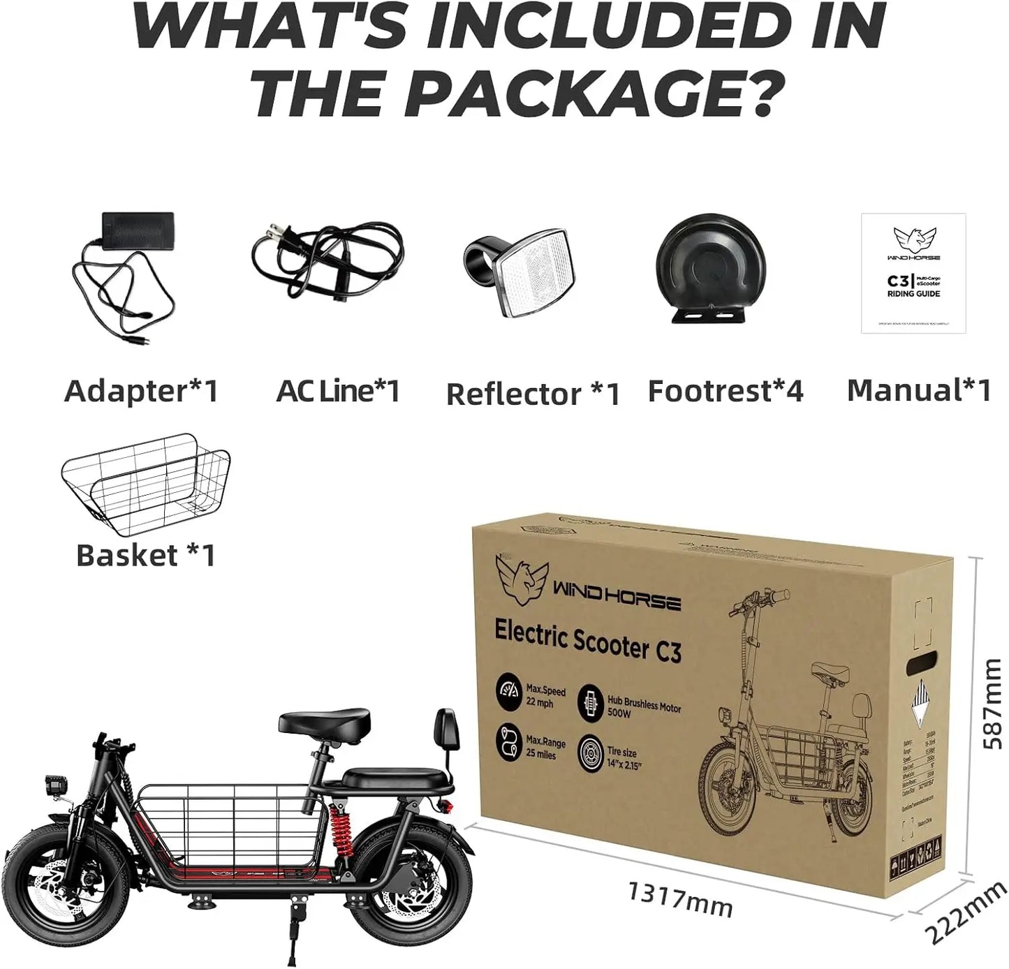 850W Elec. scooter, 14 inch tires, dual brakes dual suspension, baskets