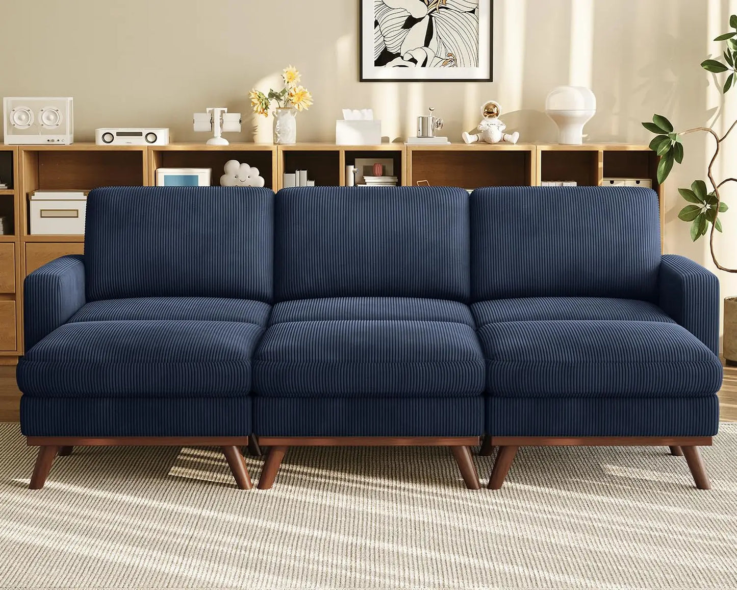 INDOOR 97" L-Shape Modular Sectional Sofa 3-Seat Corduroy Movable Otto green,black, Customized