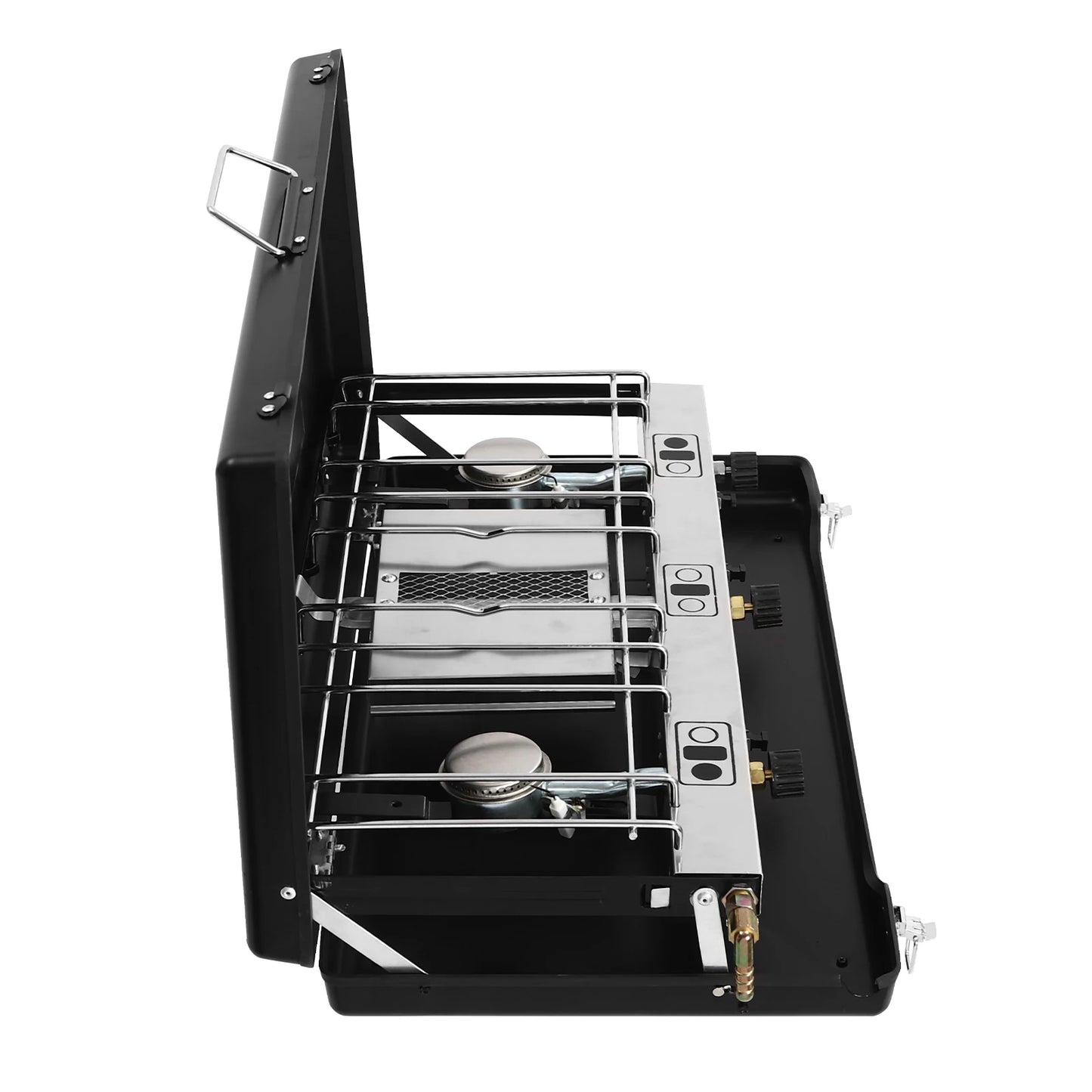 Campfire Grill] 3-Burner Durable Cold-Rolled Steel ,Windproof Lid, Camping & Outdoor Cooking