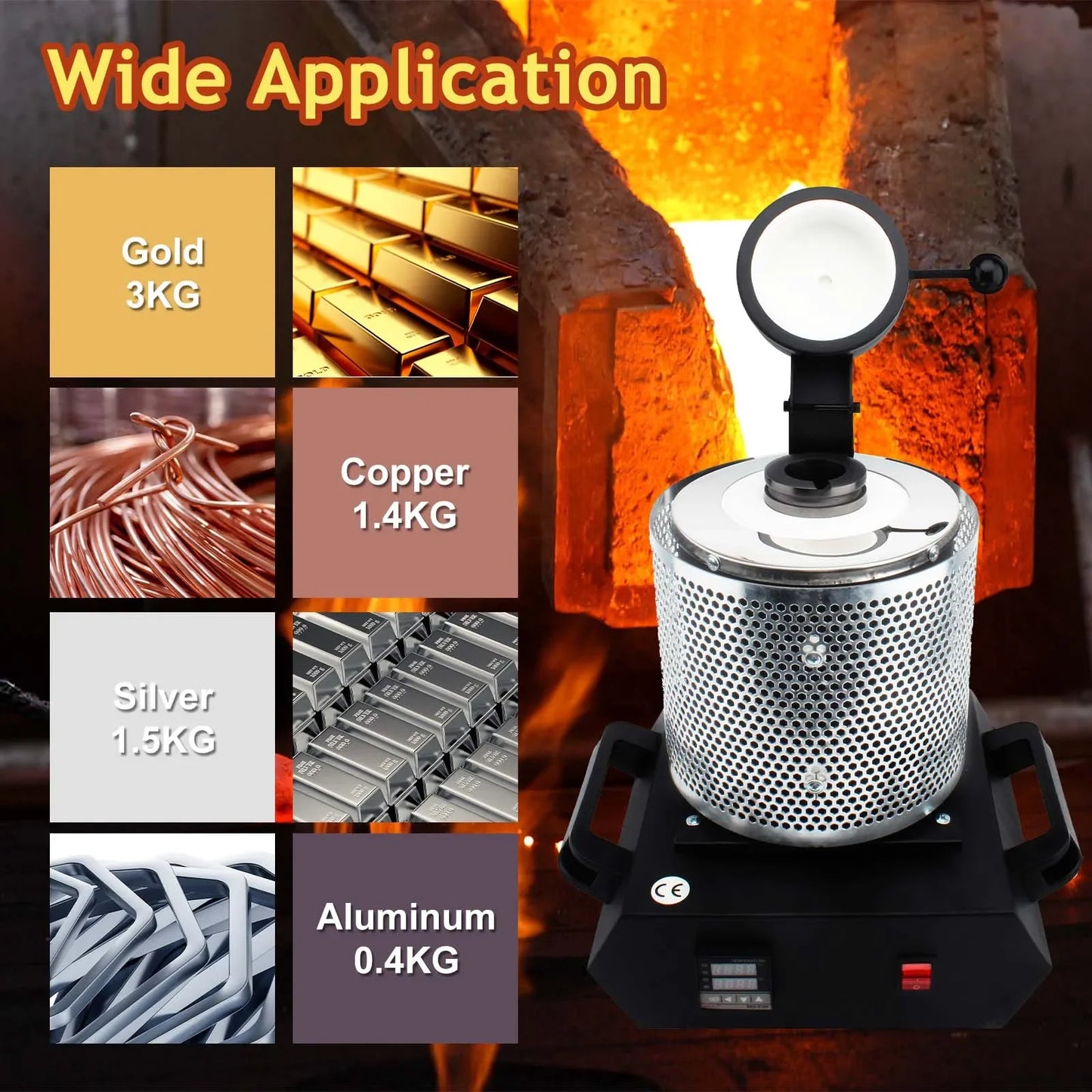 3KG Digital Gold Melting Furnace Machine Oil Groove Brick 2100W Refining Precious Metal