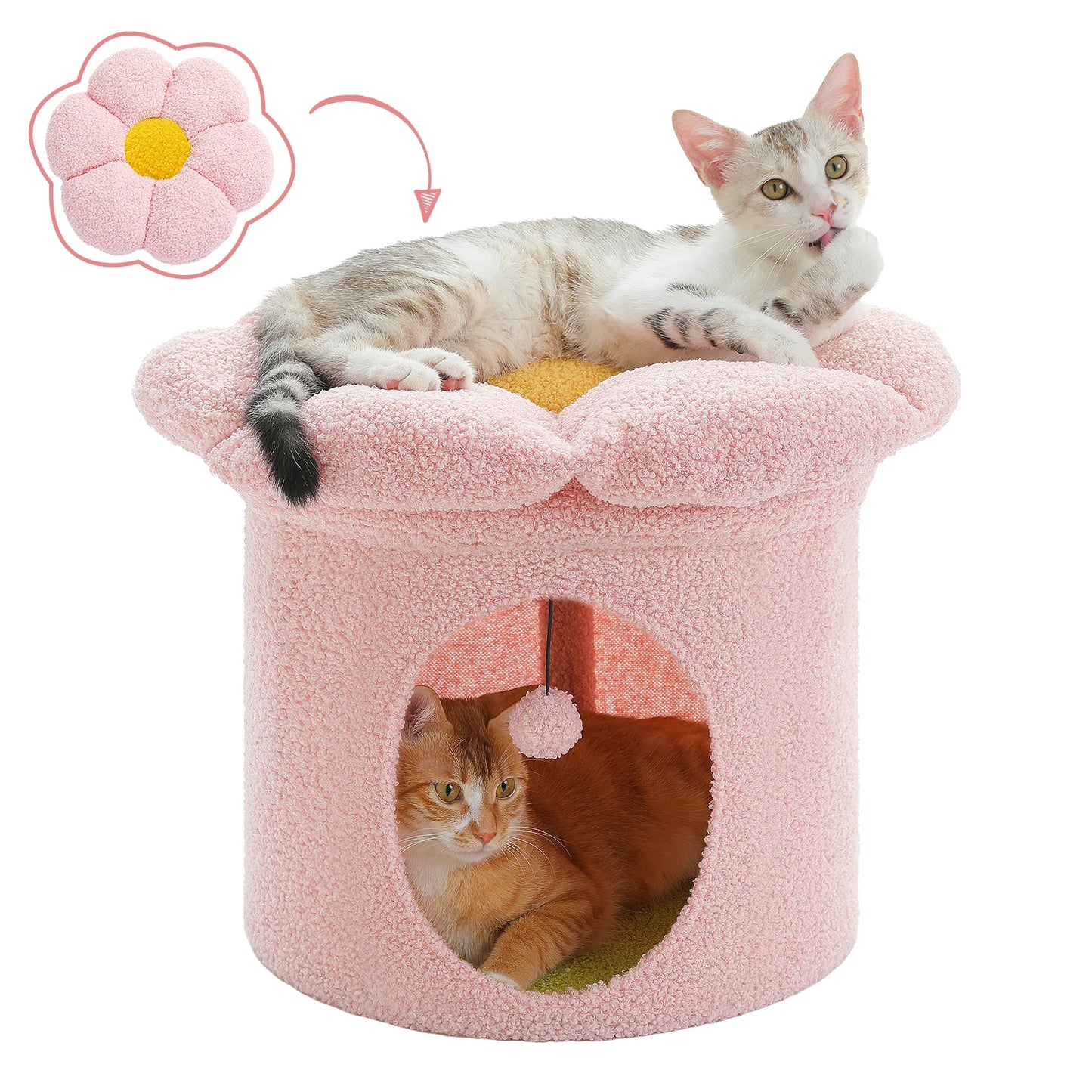Cat Bed , up to Large Cat ,Removable Flower ,Cave Cat Hideaway, Indoor Cat House Condo