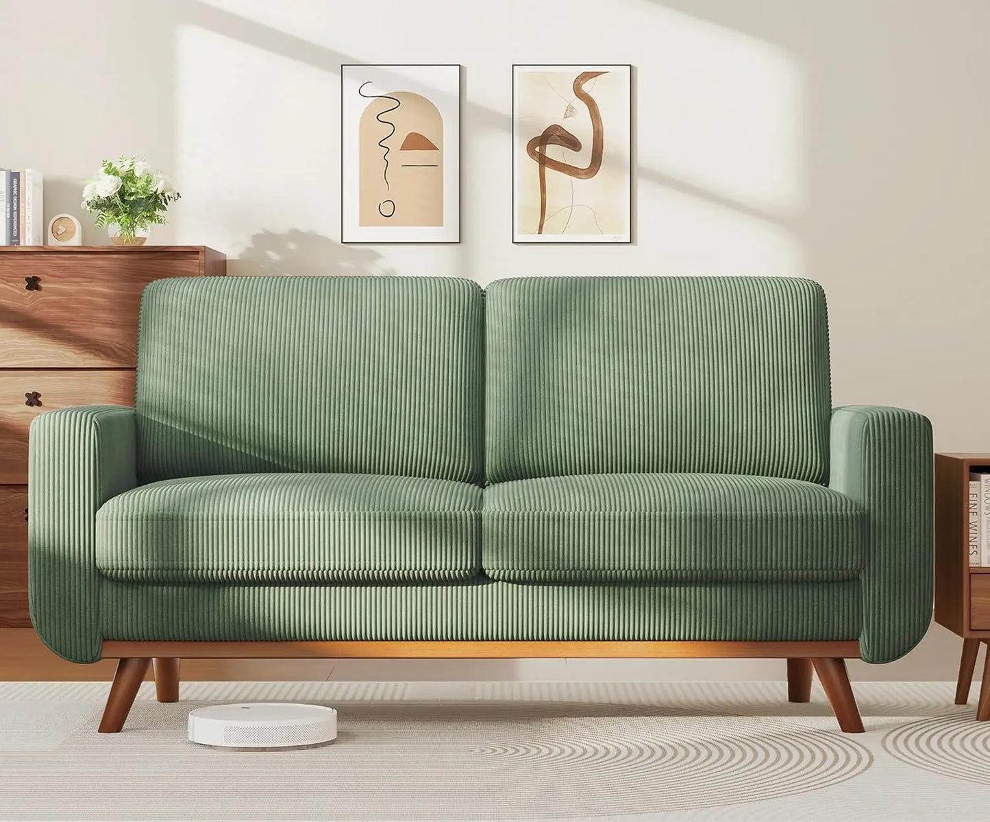 INDOOR 97" L-Shape Modular Sectional Sofa 3-Seat Corduroy Movable Otto green,black, Customized