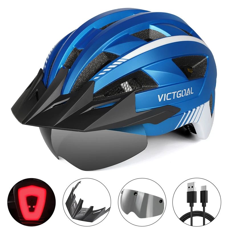 Safety Helmet,Men Women Visor Goggles LED Rear Light,Mountain,Bicycle  Racing Cycling Helmets