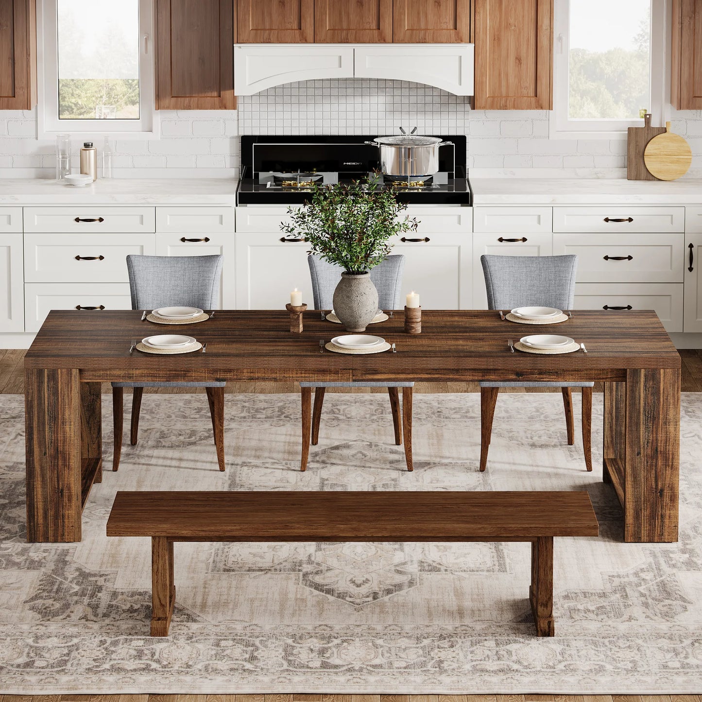 Tribesigns 86.61-Inch Dining Table for 6-8 People, Modern Long Kitchen Table,Pedestal Base, indoor