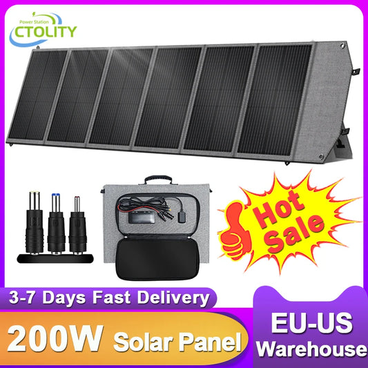 200W Foldable Solar Panels USB TYPE-C Port, Bag Outdoor Solar Charging Panel Camping Power Station ﻿