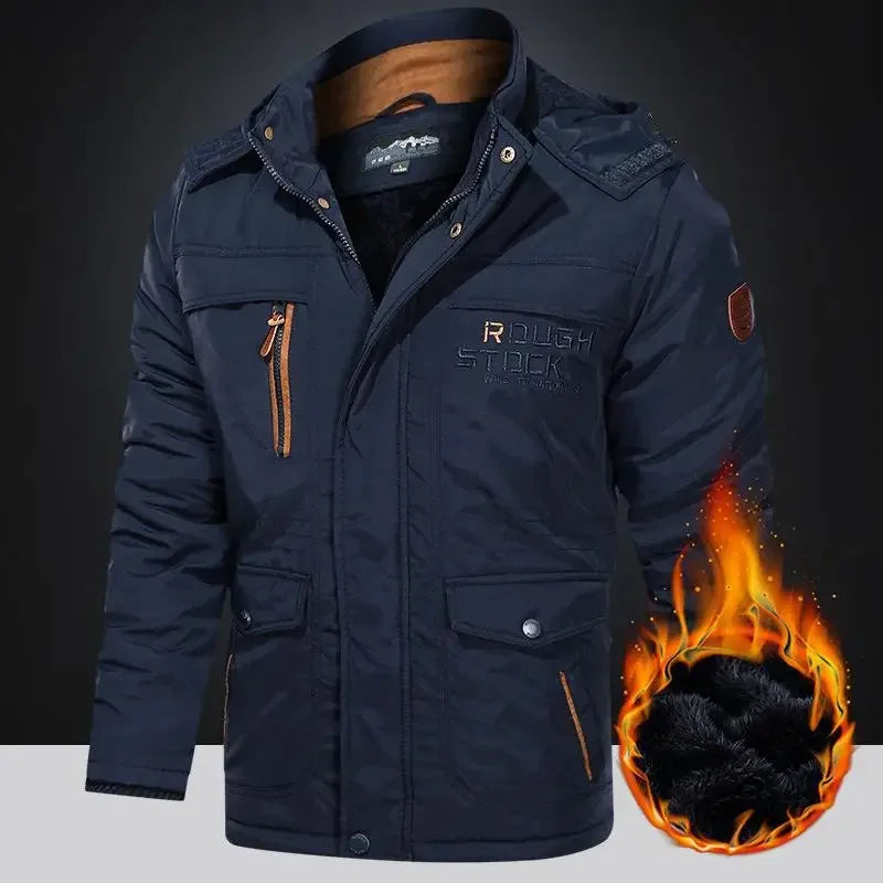 Men's Winter Jacket Fleece Linning Parka Coat Hooded Windbreaker Warm Big Size 6XL Multi-pocket