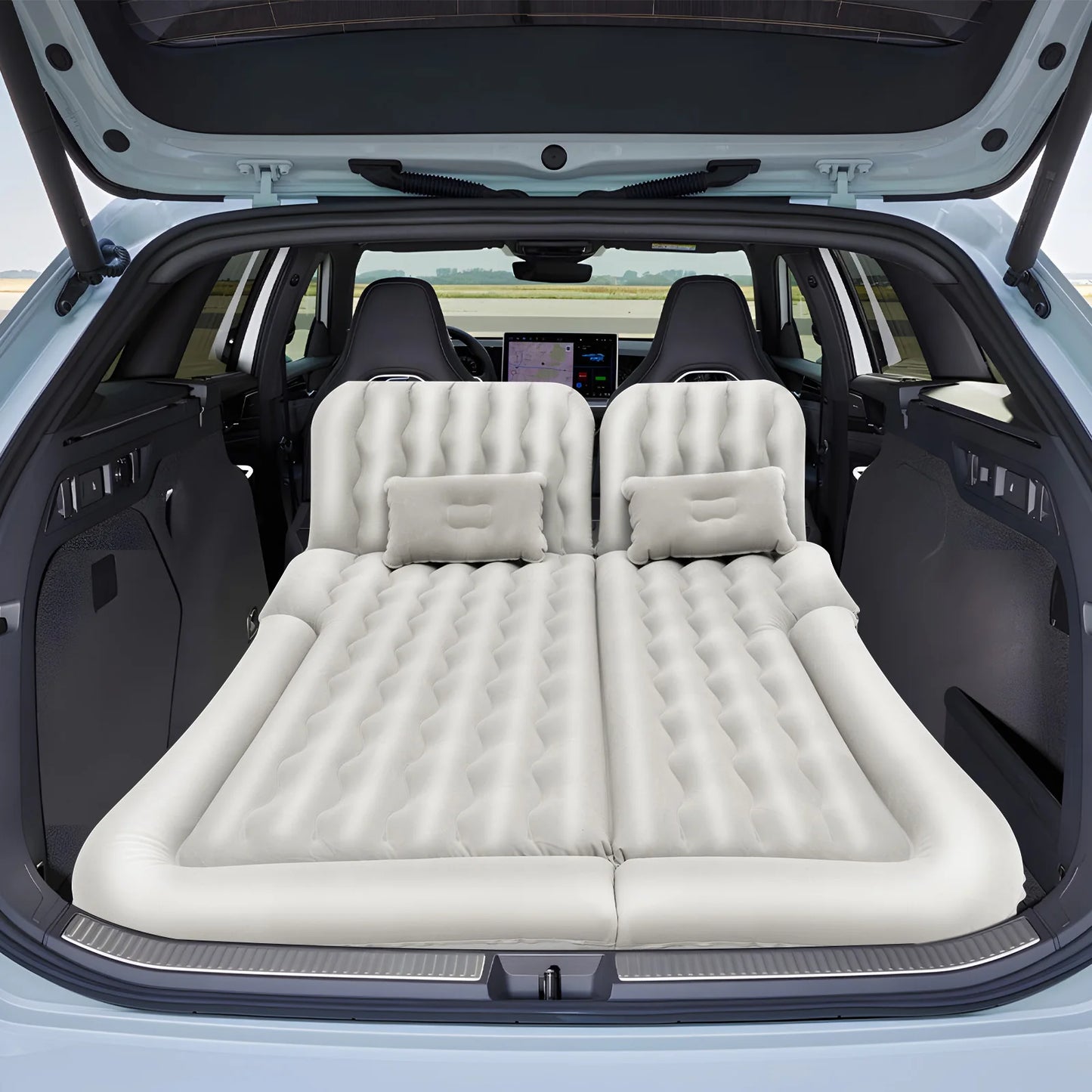 Inflatable Bed with Headrest Foldable PVC Travel Mattress Picnic Camping Flocking Soft Sleeping Cushion