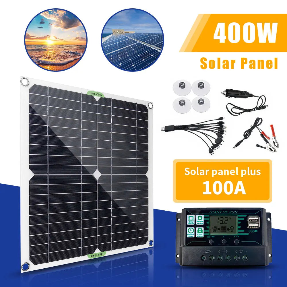 400W High-Efficiency Flexible Solar Panel 12V Solar Panel Battery Charging ControllerInverterHome