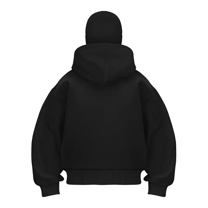 Men/women Balaclava Y2K Gothic winter Warm, double hooded sweatshirt men's mask zipper sports Jacket