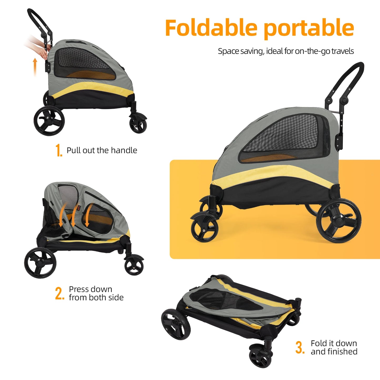Dog Stroller Ultra-large 4 Wheels Foldable Cart Travel Trolley Outdoor Animal Carrier Load To 55kg