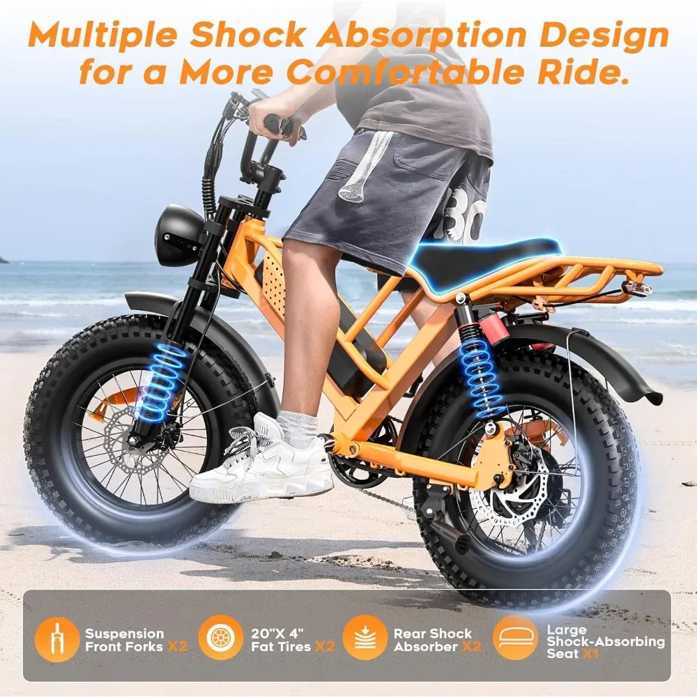 E-Bike M7, Adult,20" Fat Tires, Riders 5'5"& Above,1500W Peak Motor,24.9mph,48V 15Ah Removable Bat