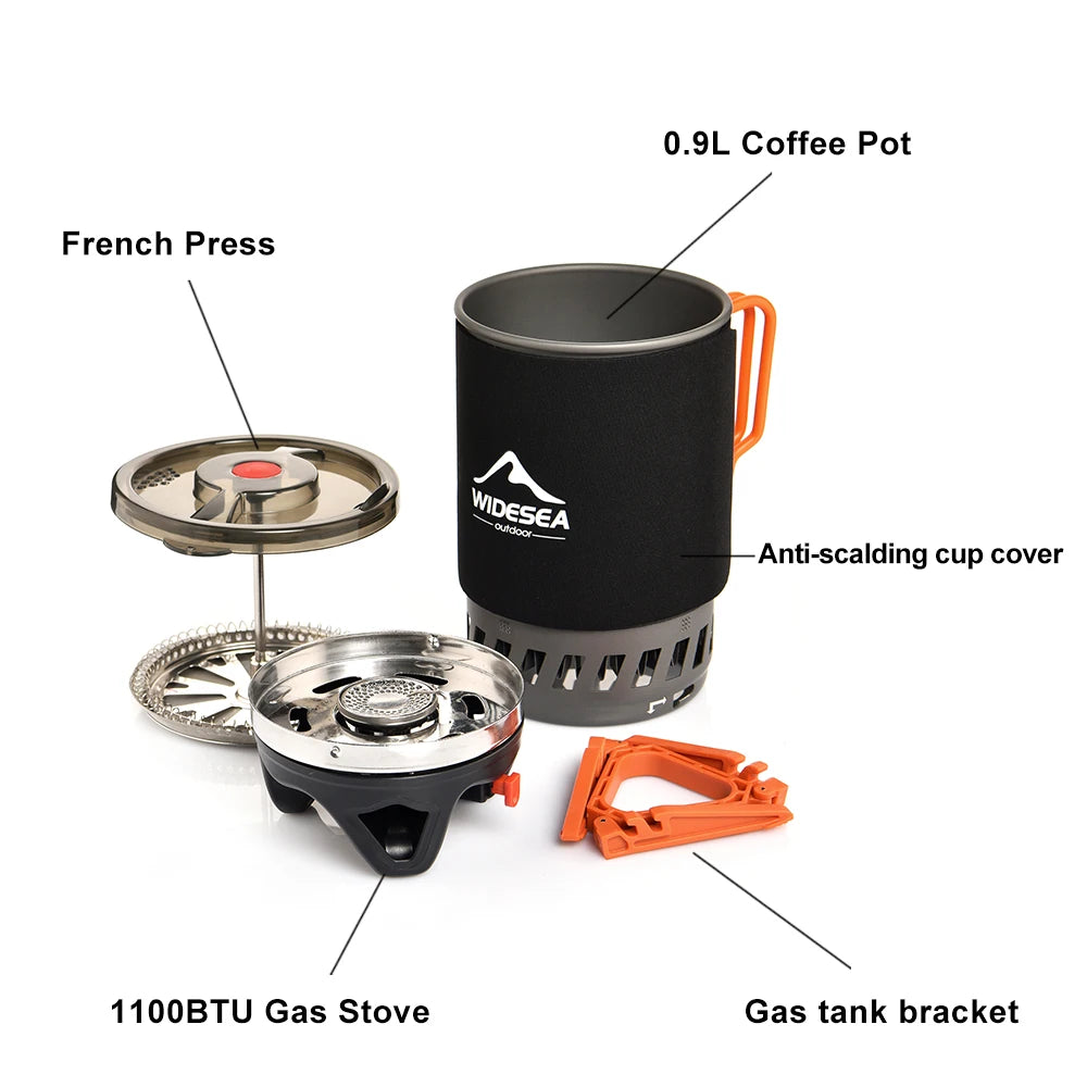 Widesea Camping Cooking System with Heat Exchanger  Coffee Pot Cup Cookware Tableware