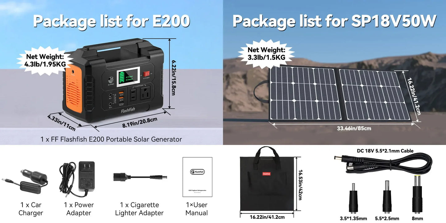 Portable Power Station 200W 151Wh Solar Generator,Solar Panel 50W Battery Cell Complete Kit Set
