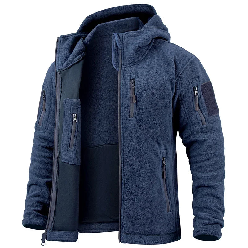 Men's fleece Hiking Hunting Outdoor  Jacket Winter Warm Full Zip Military Hoodies Multi-Pockets