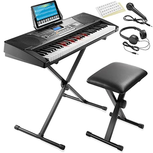 61Key Digital Electronic Keyboard LightUp Keys for Beginners: Complete Learning Kit Adjustable Stand