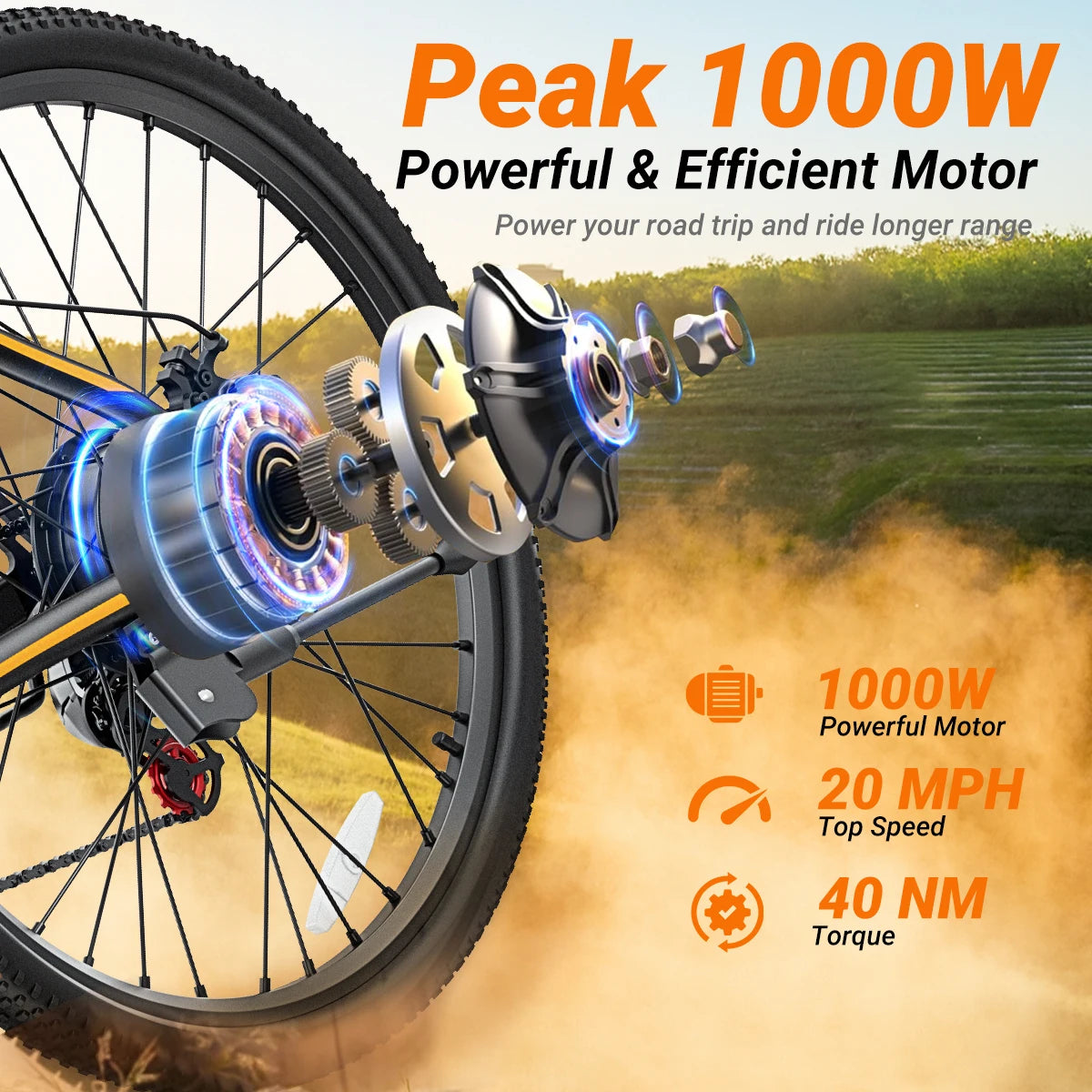 M26 Electric Bicycle Peak 1000W Motor 360WH Lithium Battery  26 Inch city E-bike