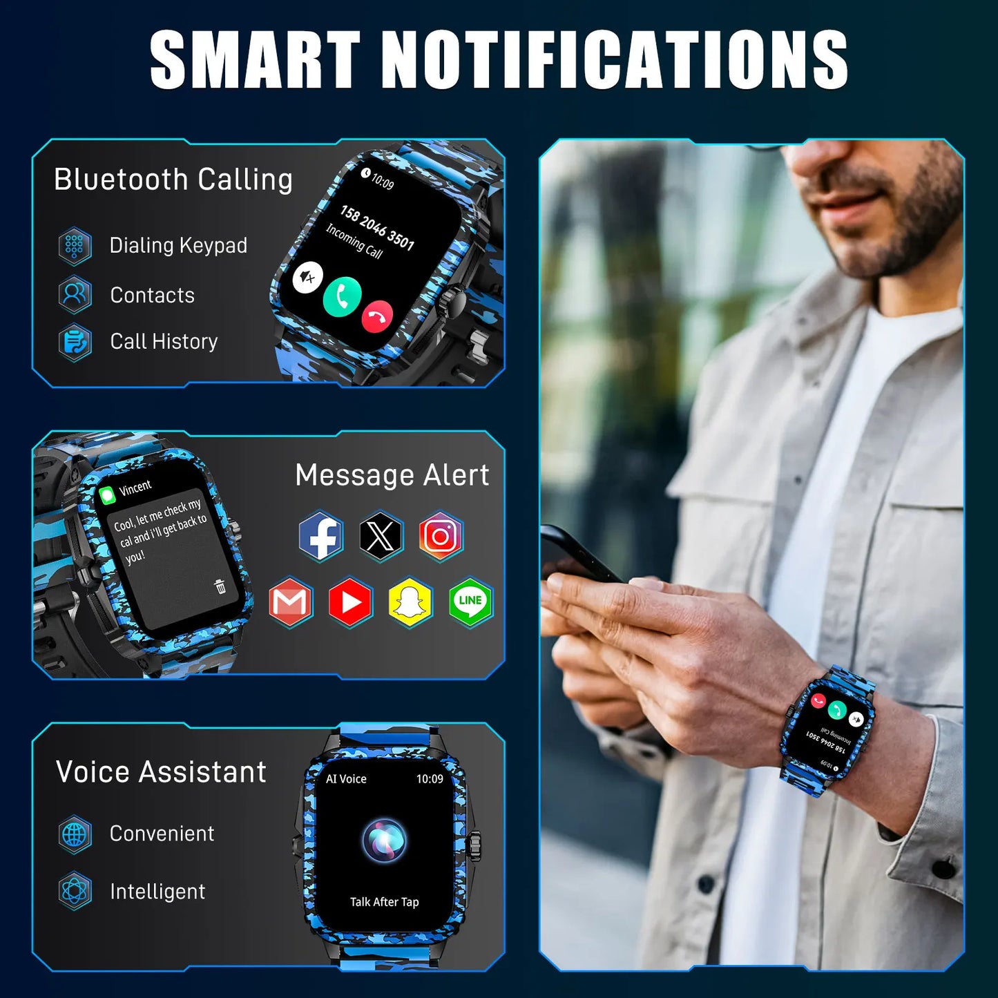 Smart Watch 3ATM Waterproof1.96" KT71 Fitness Tracker Heart Rate Bluetooth Call  Original Design