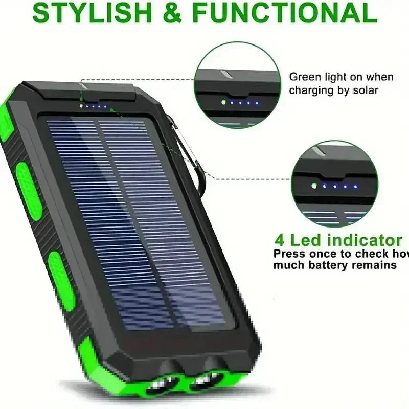 10000mAh Solar Power Bank 4-in-1 - Fast Charge+LED Light Outdoor Camping Gear