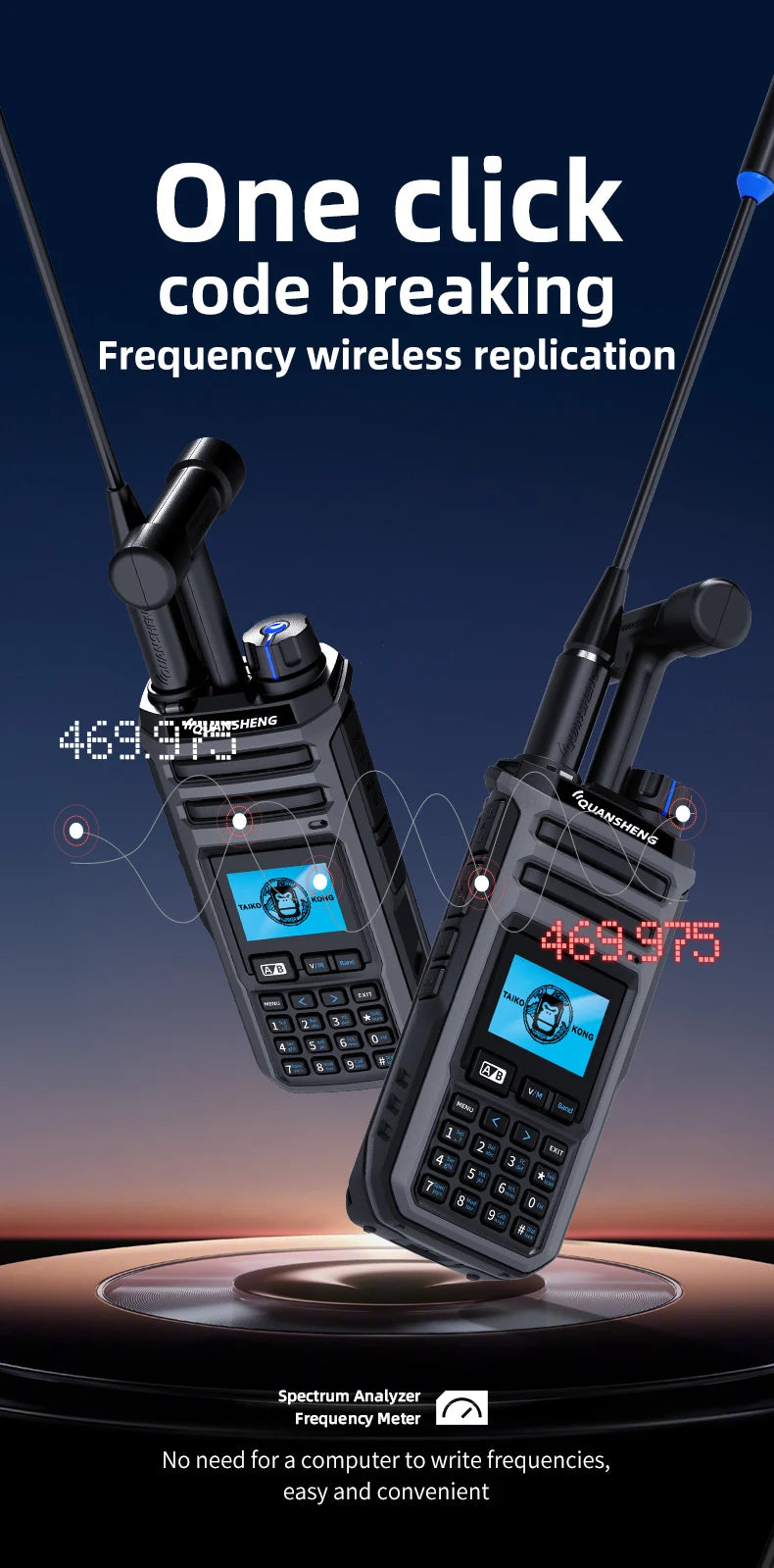 10W VHF/UHF Dual Band Radio 999CH CTCSS/DCS IP55 2500mAh Type-C NOAA Weather Alarm CE