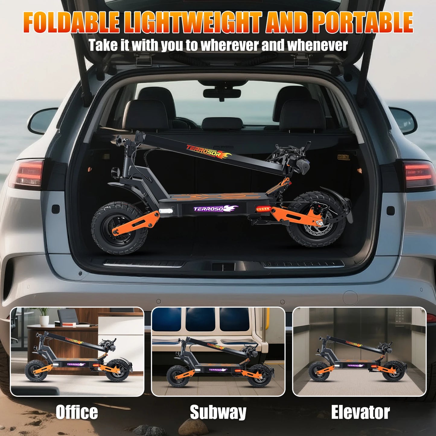 E-Scooter, Adult, 1200W Motor, Folding ,Up to 40Mph & 30 Mile range, 11" Off Road Tire Dual Suspense