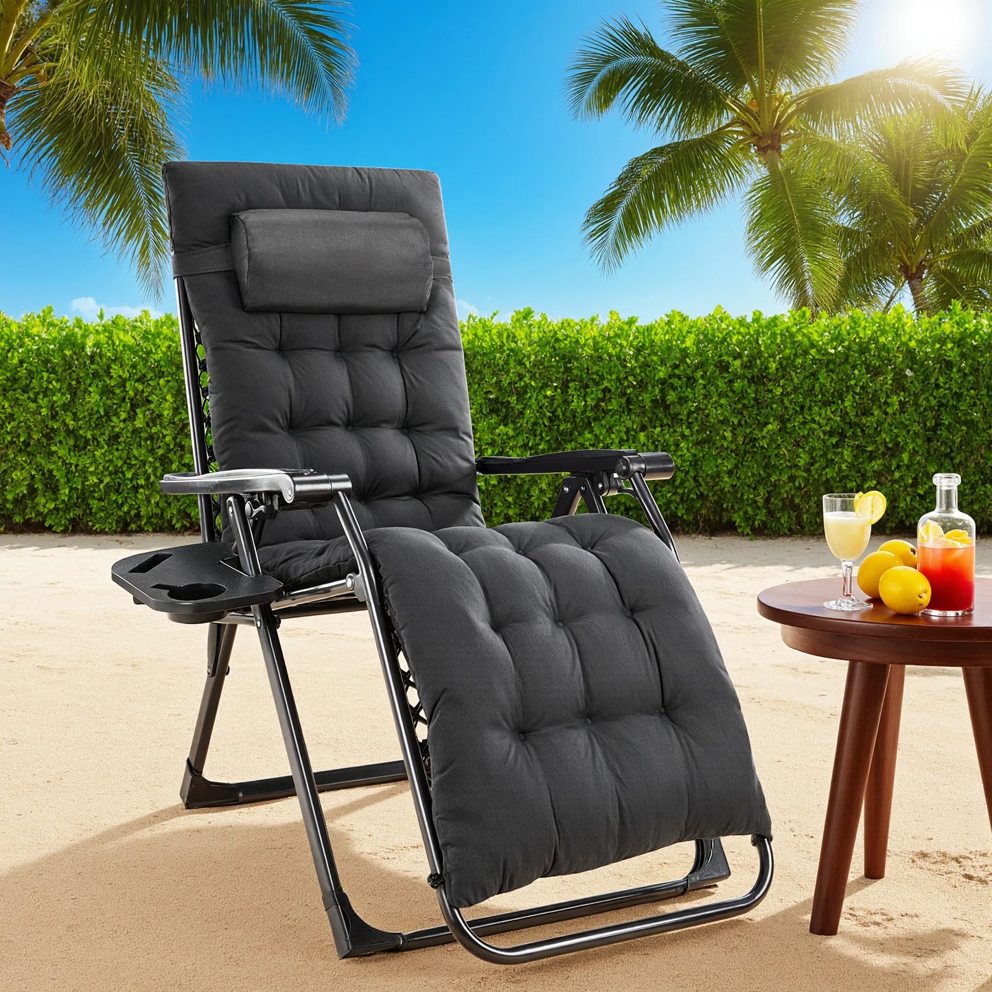 Zero Gravity Recliner Folding Portable, Cup Holder Trays Removable Cushion Outdoor Garden