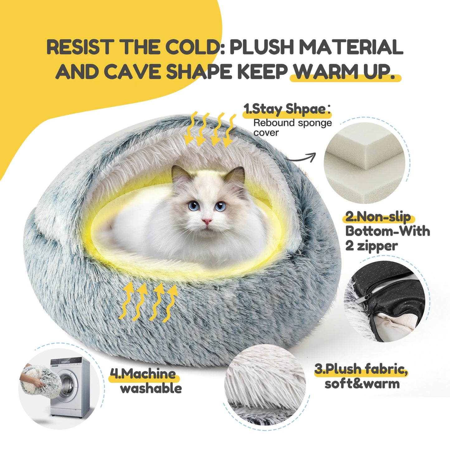 25'' Pet Cat /Dog Bed Nest Soft Comfortable Semi-enclosed Cat NestPet house