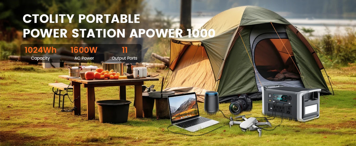 1600W Solar Generator 1024Wh Backup LiFePo4 Battery  & 200W Panel RV Camping Travel Blackout