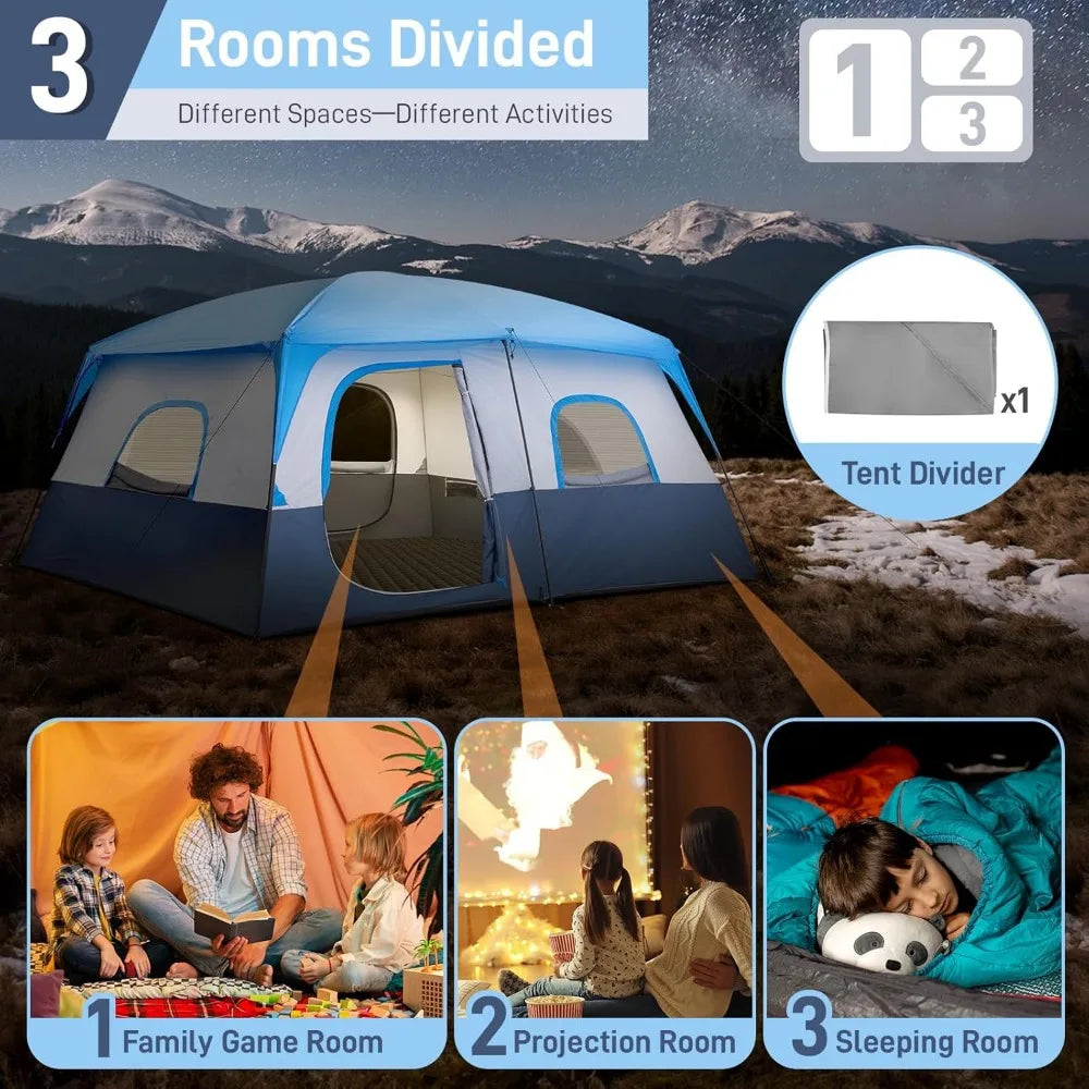 8/10 Person Camping Tent, Large 2 Room, Weatherproof Instant Cabin, Rainfly & Carry Bag for Backpack