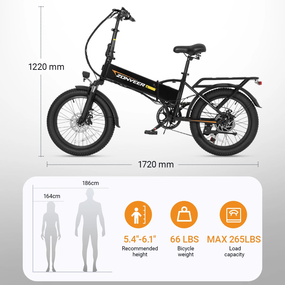 A20 E-Bicycle 1200W Peak Motor 48V10.4AH Lithium Battery Electric Bike 20*3.0 Inch Fat Tire E-bike
