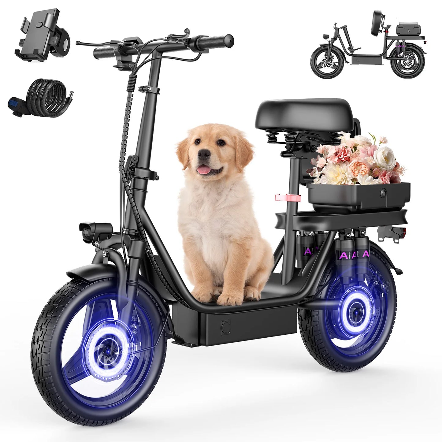 Folding Electric Scooter, 700W Peak Motor 48V 17.5Ah 300lbs Max Load,10 Full Shock Foldable