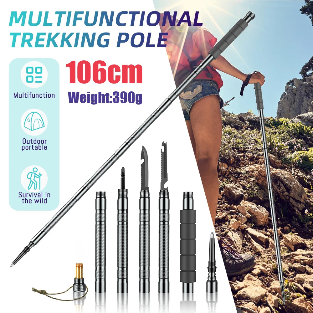 Multifunction Trekking Poles Mountaineering Collapsible Telescopic Sticks Lightweight Climbing Stick