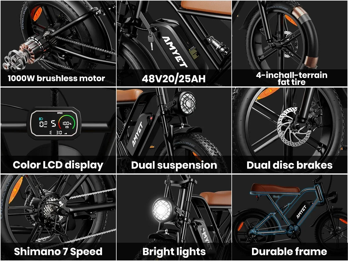 Ebike 2025 G60 Adult 1000W Powerful Motor, 48V 20AH Removable Battery, 20" All-Terrain Tires-
