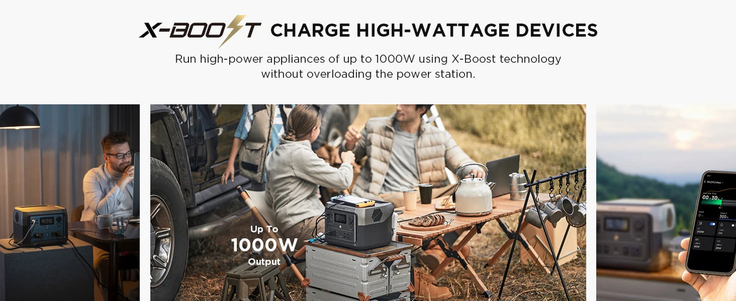 Portable Power Station' 2 Max, 499Wh/512Wh LiFePO4 Battery/ 1 Hour Fast Charge upto 1000W Output