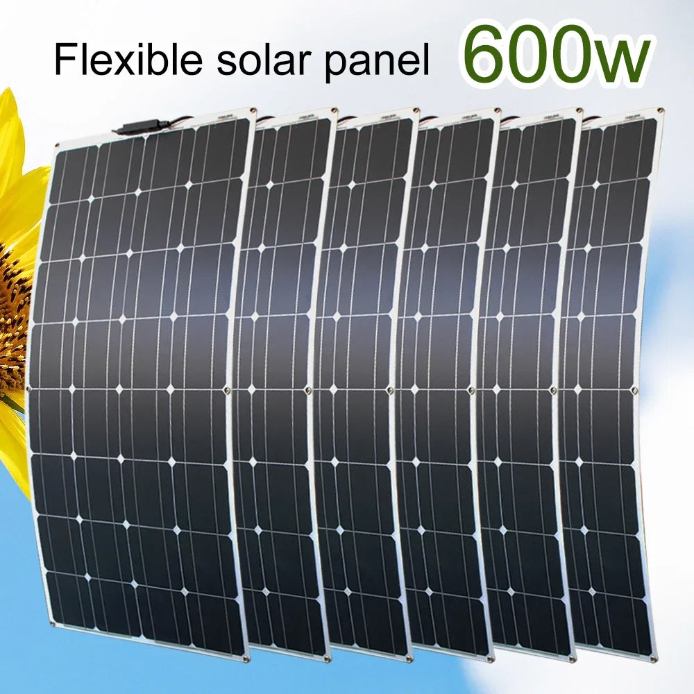12V Flexible Solar Panel 600W 100W 200W 300W 400W 500W Bendable Waterproof Monocrystalline RV Boat