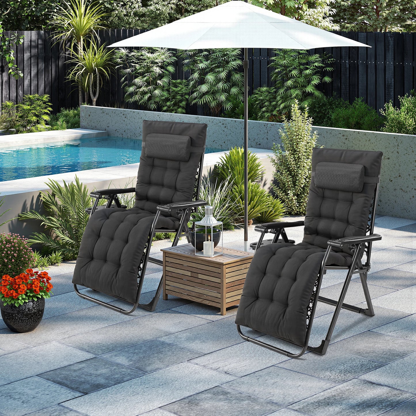 Zero Gravity Set 2 Portable Recliner Camping Patio Outdoor Chair,Cup Holder Trays Adjustable Pillow