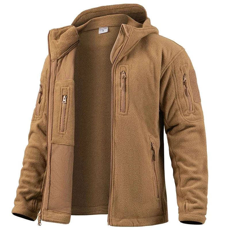 Men's fleece Hiking Hunting Outdoor  Jacket Winter Warm Full Zip Military Hoodies Multi-Pockets