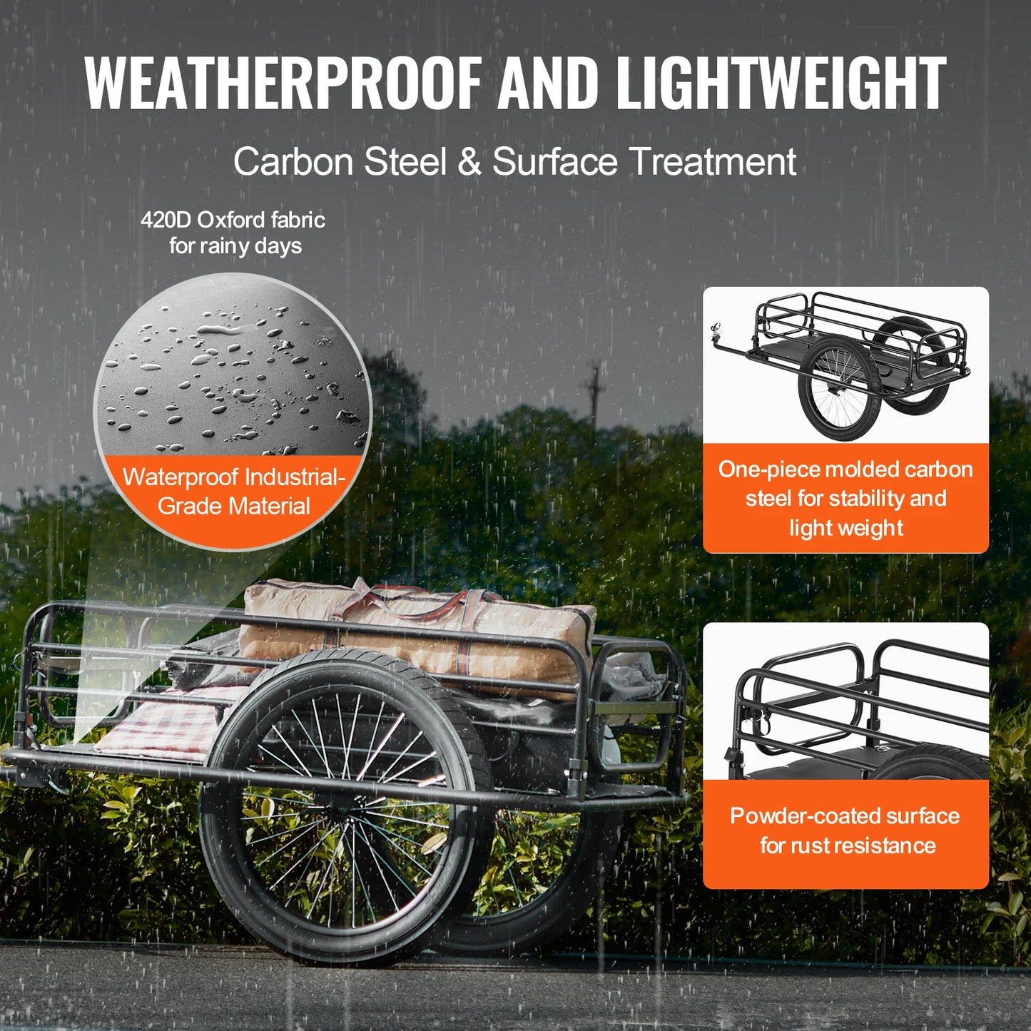 275 lbs Bike Cargo Trailer, Foldable Compact, Universal Hitch 20" Wheels fits Most Bikes