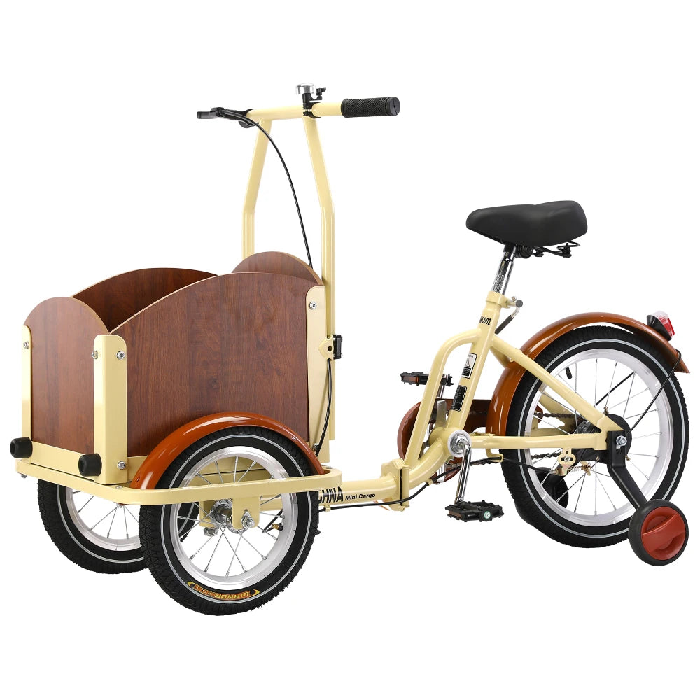 Foldable Tricycle for Kids Ages 6-12 Cargo Bike Pet Bike Reverse Tricycle  Parent-Child Bike