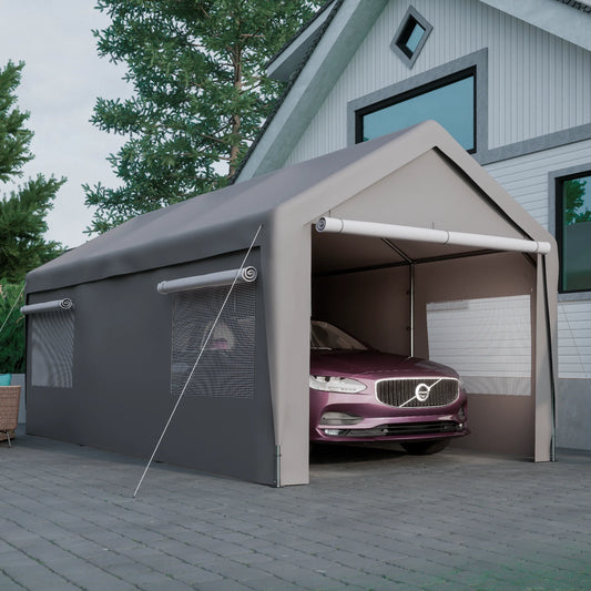 Carport 10x20ft Portable Garage Canopy Heavy Duty, with Mesh Windows and Removable Sidewalls