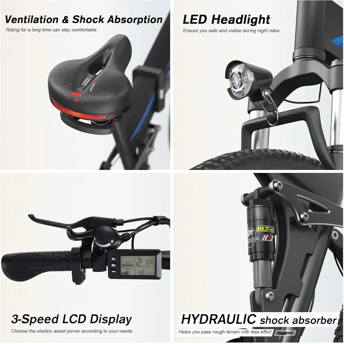 26" x4.0 Fat Tire E-Bike, Folding, Mountain Commuter, Peak 1000W Motor 21.6 MPH, Adults