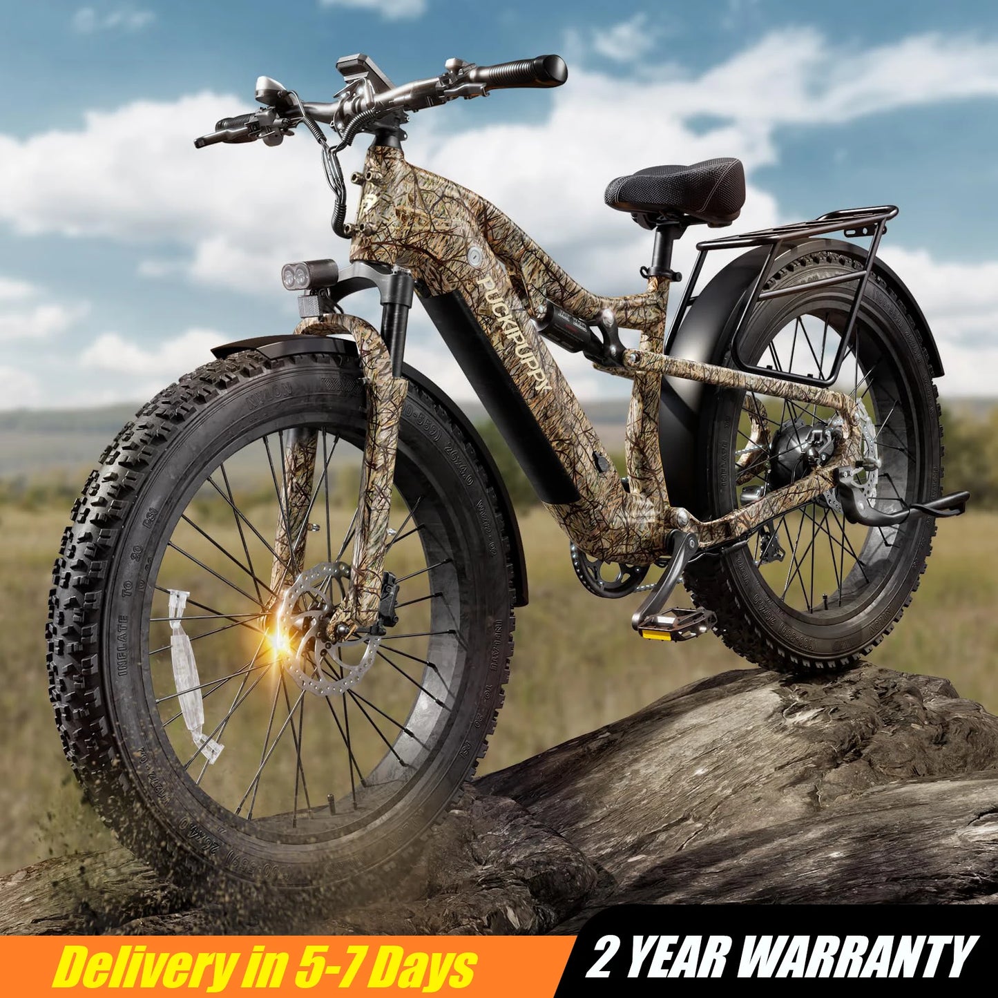 PUCKIPUPPY Lab-pro E-Bike 26" Fat Tire Full Suspension Mountain1350W 48V 20AH Ebike 2-Yr Warranty