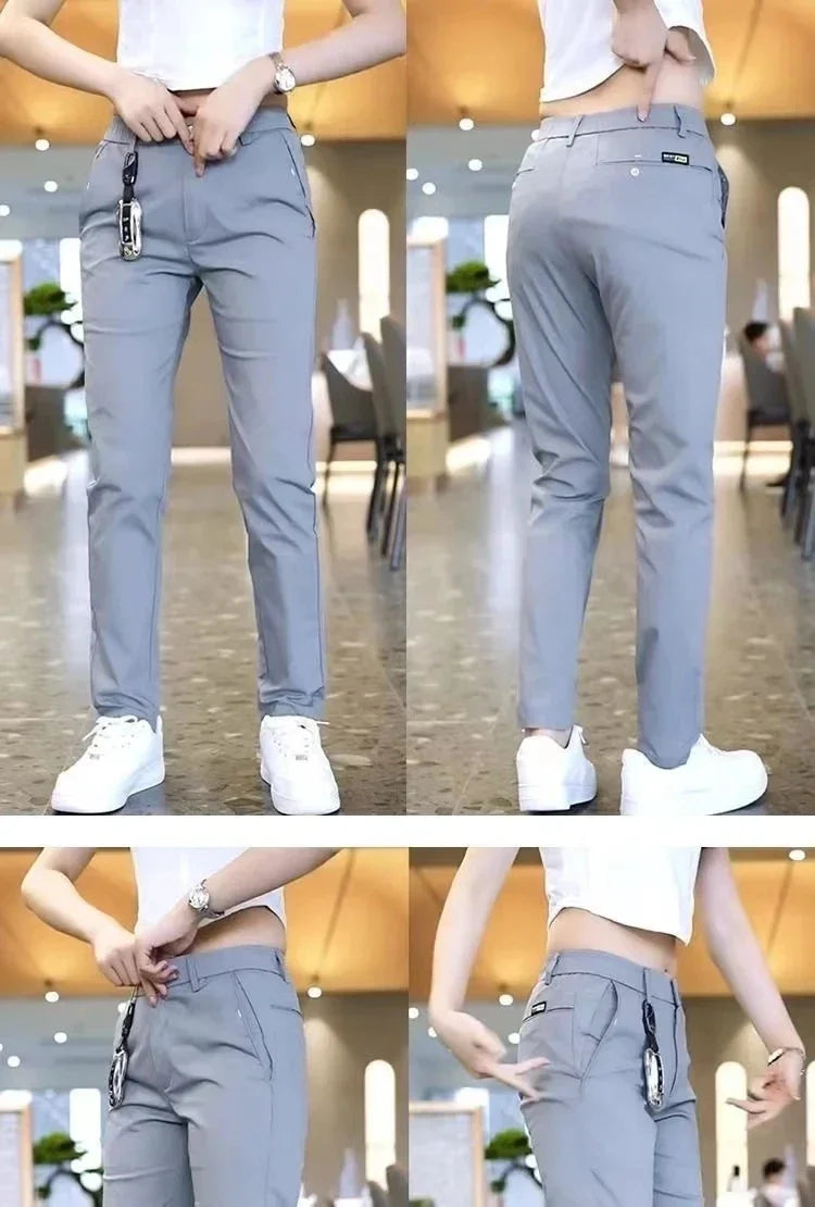 Ice Silk Men's Golf Men's Midweight Casual Pants Khaki Black Slim Straight Leg Stretch Casual