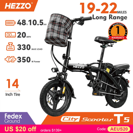 Folding Electric Bike With Basket 350W , 48V 10.4AH Commuting Lightweight Cycling Escooter