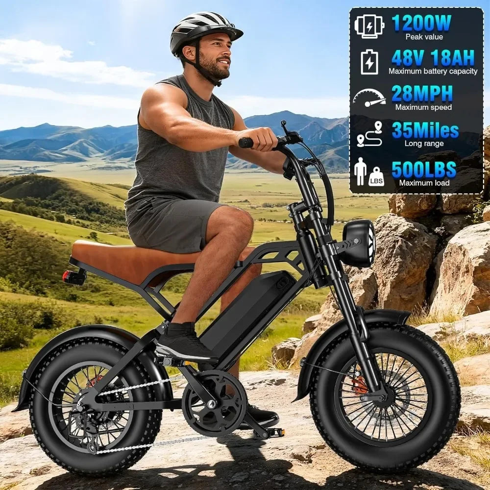 E-Bike Adults: 1200W Peak Power,28MPH, 48V 18Ah Removable Battery, 35-Mile Range, 500LBS Load