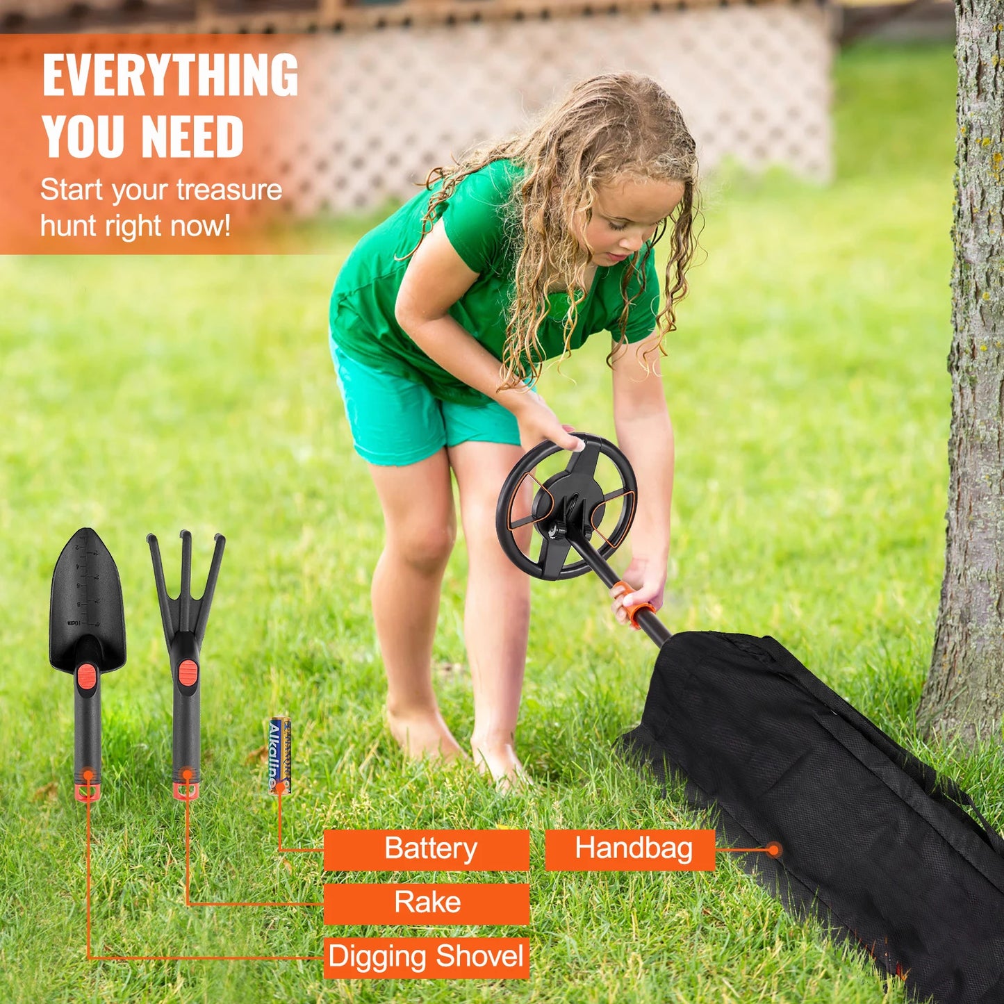 SB Metal Detector, Kids, 6 Inch 25''-37'' Adjust Length IP68 Waterproof, LCD Display Detecting Gold