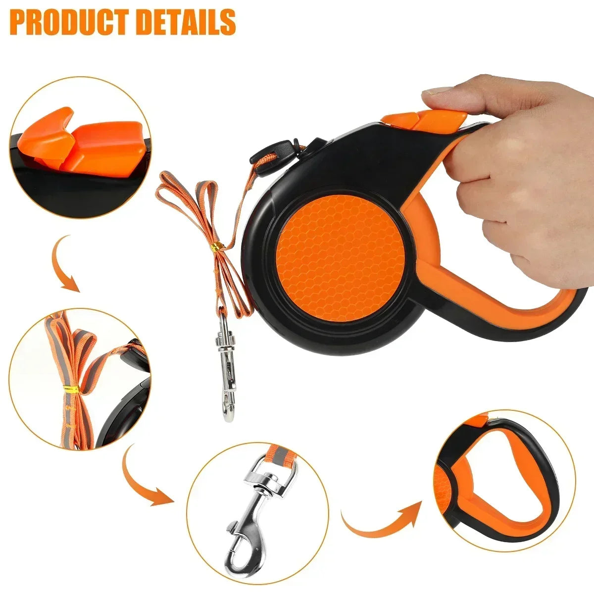 8M Retractable Dog Lead Heavy Duty leash with Reflective Tape Non-Slip Handle for Small Medium Large