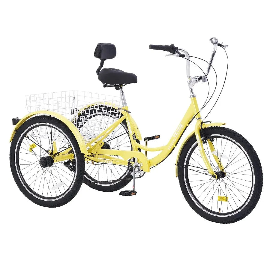 Adult Tricycles Bike 7 Speed Adult  26 Inch ThreeWheeled Carbon Steel , Basket and Adjustable Seat