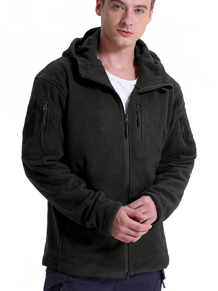 Men's fleece Hiking Hunting Outdoor  Jacket Winter Warm Full Zip Military Hoodies Multi-Pockets